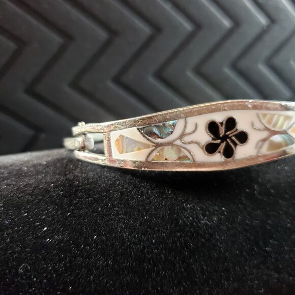 Native Mosaic Abalone Shell Floral Bracelet Mexico Vintage Bohemian Jewelry - Picture 5 of 8
